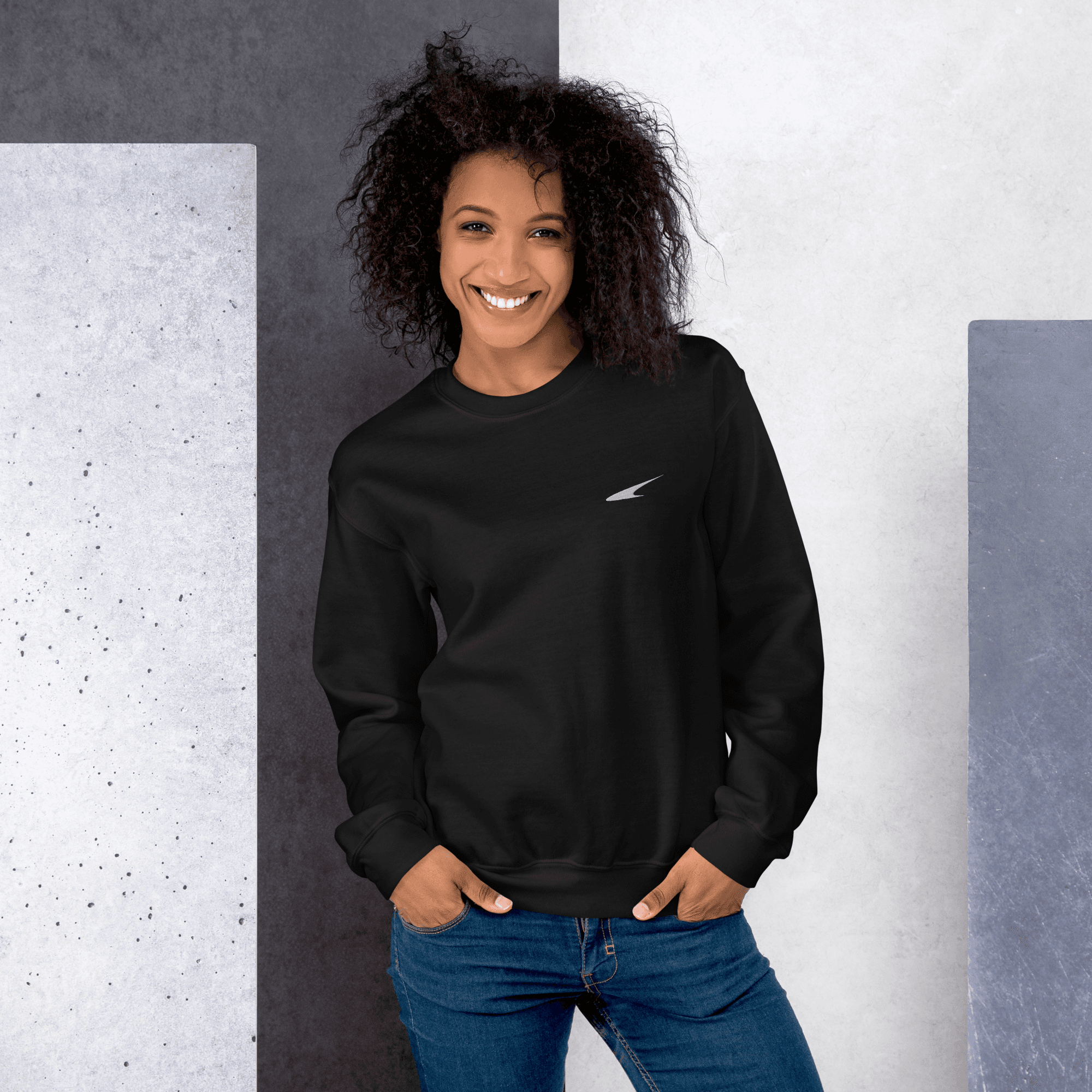 Sudadera Classic sin capucha Negra bordado blanco